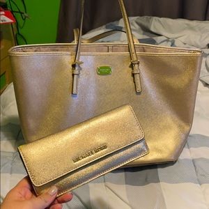 Michael Kore gold glitter purse and wallet